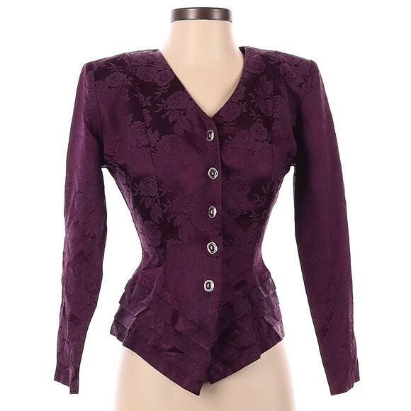 Vintage Jackets & Blazers - Vintage 90s Be Smart Burgundy Blazer Jacket Asymmetrical Dark Academia Size 3/4